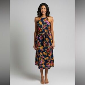 Donna Morgan Floral tie Waist sleeveless maxi dress size 8